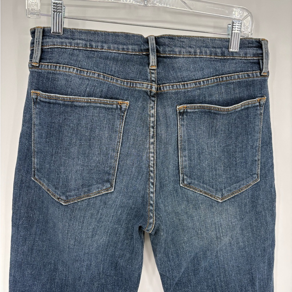 Frame Denim Dark Indigo Straight Leg Jeans with Knee Rip - Picture 5 of 8